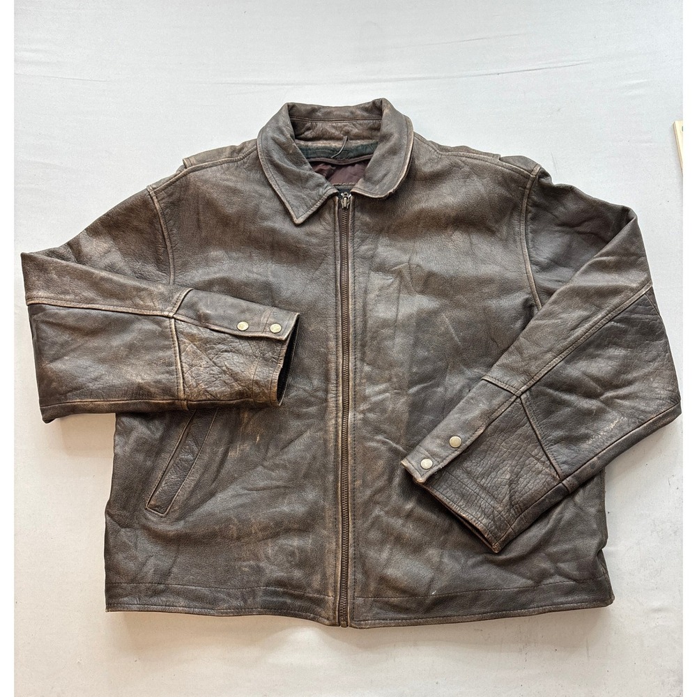 Wilsons Leather Bomber Jacket Mens XL Distressed Brown Vintage Full Zip Biker